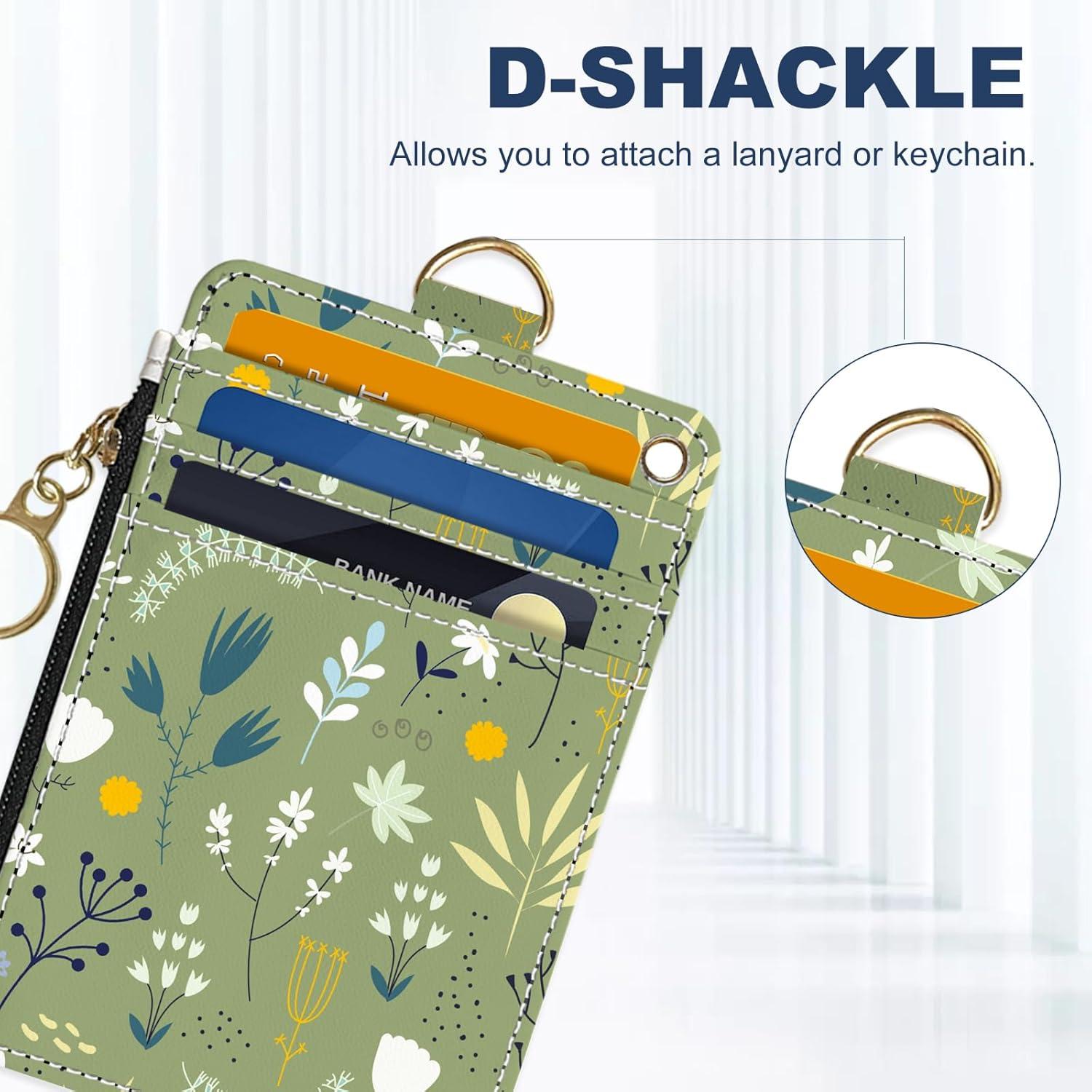 Billetera delgada RFID para mujeres - Flores verde hierba - PU