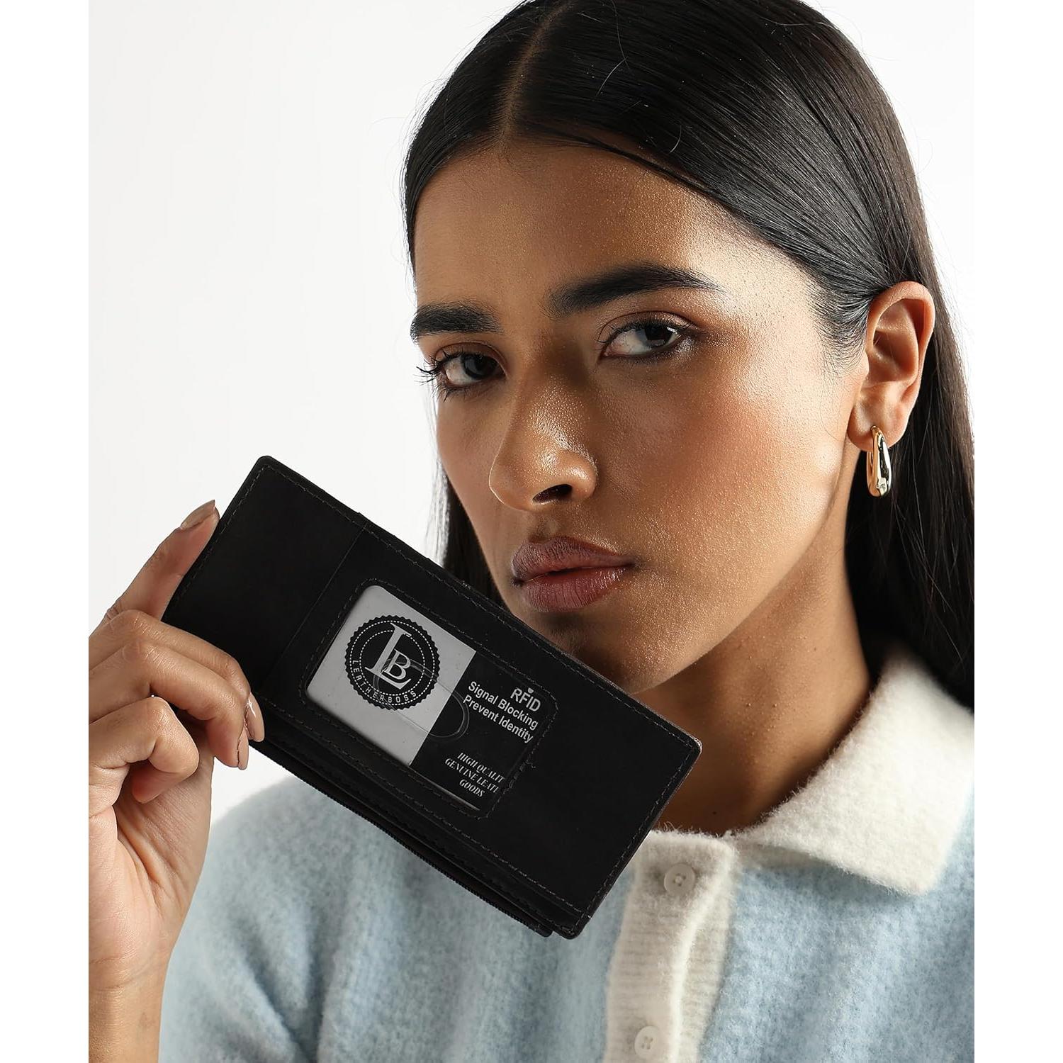 Cartera de Cuero para Mujeres Leatherboss Negra Todo en Uno