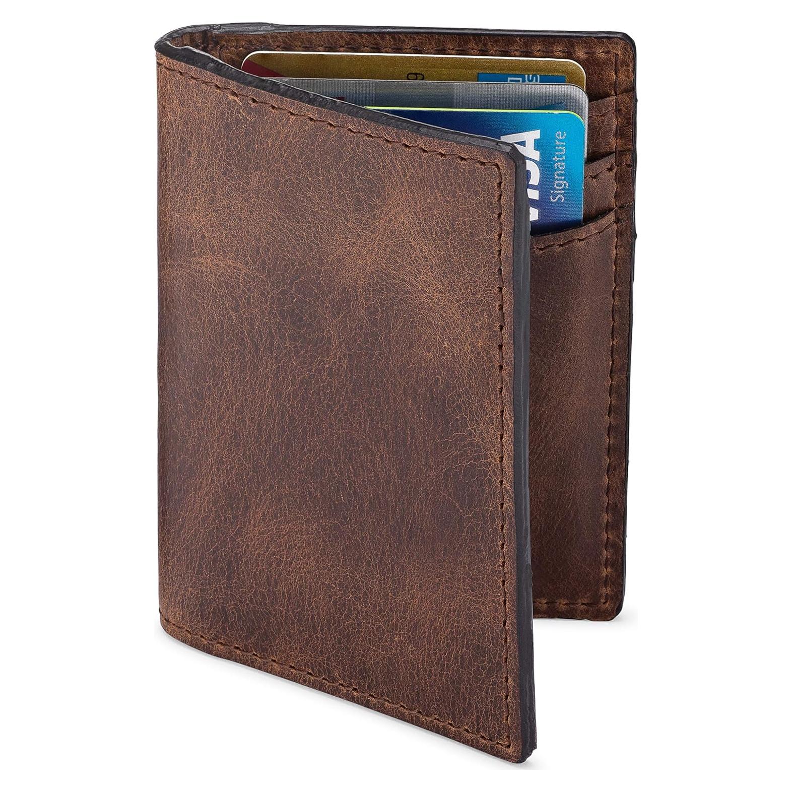 Billetera de Cuero Premium RFID para Hombres - Slim Marrón Clásico