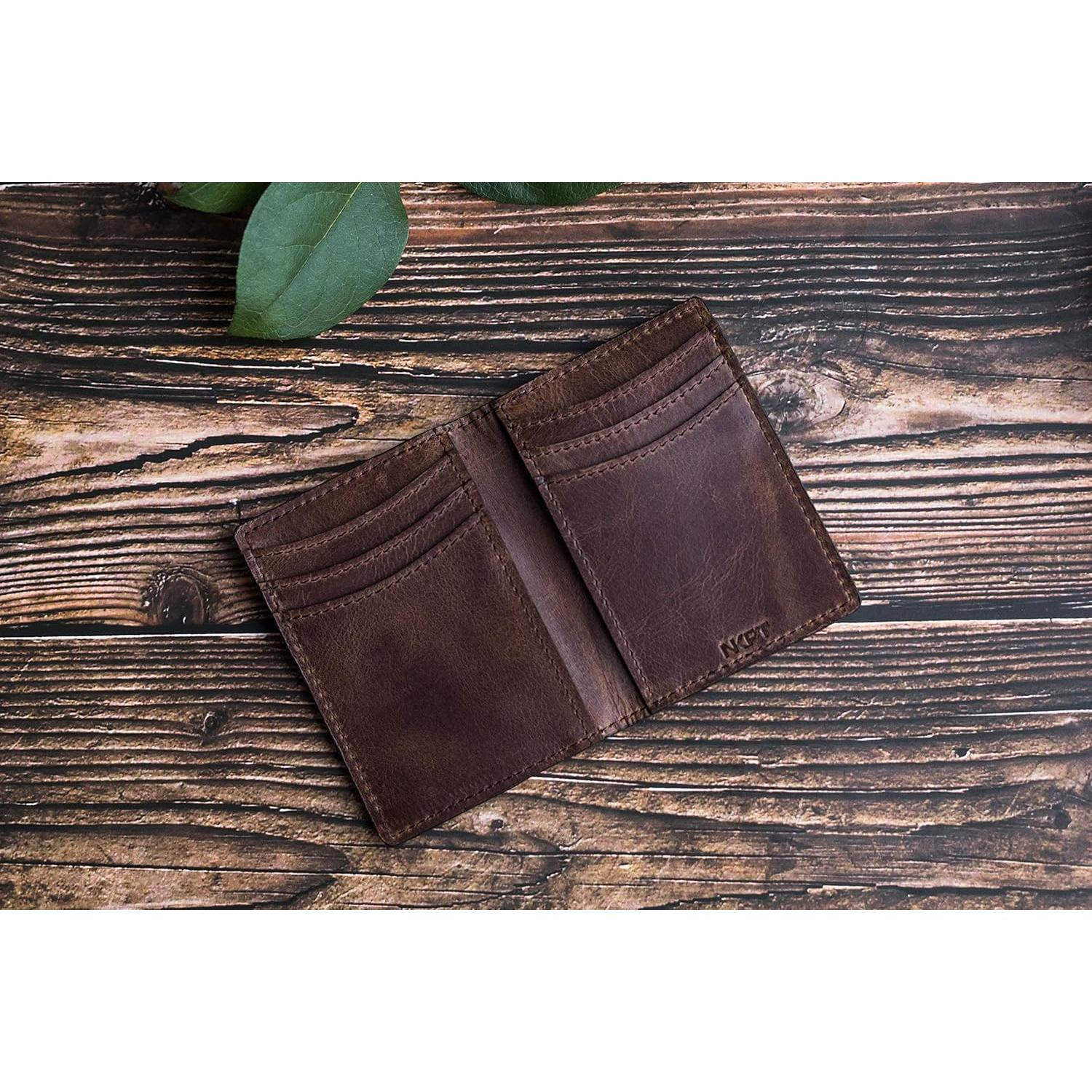 Billetera de Cuero Premium RFID para Hombres - Slim Marrón Clásico