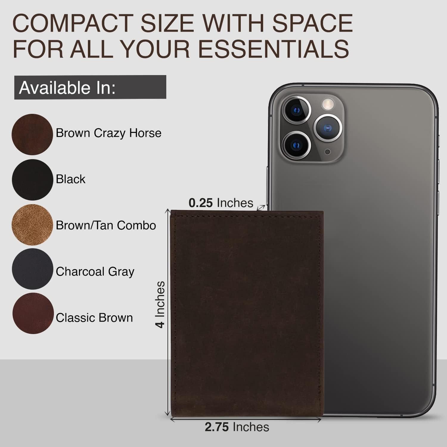 Billetera de Cuero Premium RFID para Hombres - Slim Marrón Clásico