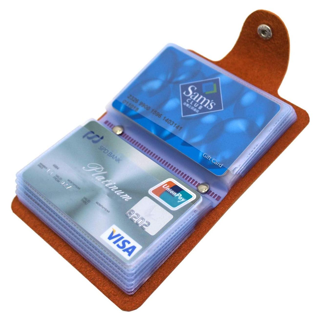 Porta Tarjetas de Crédito Mocasor de Cuero PU Naranja 24 Ranuras