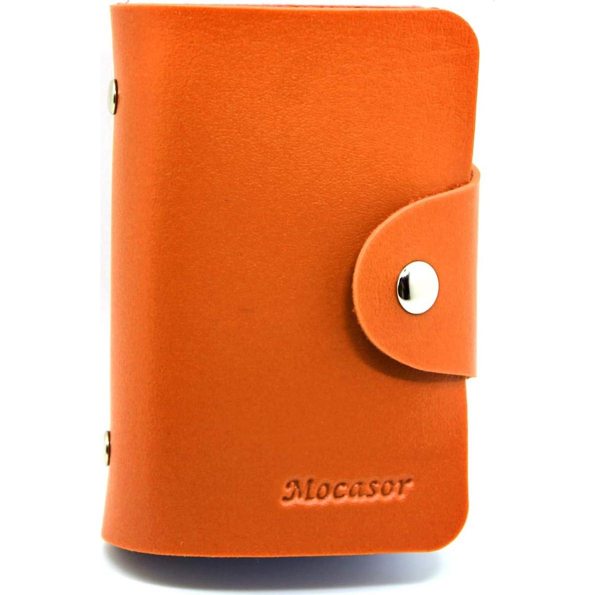 Porta Tarjetas de Crédito Mocasor de Cuero PU Naranja 24 Ranuras