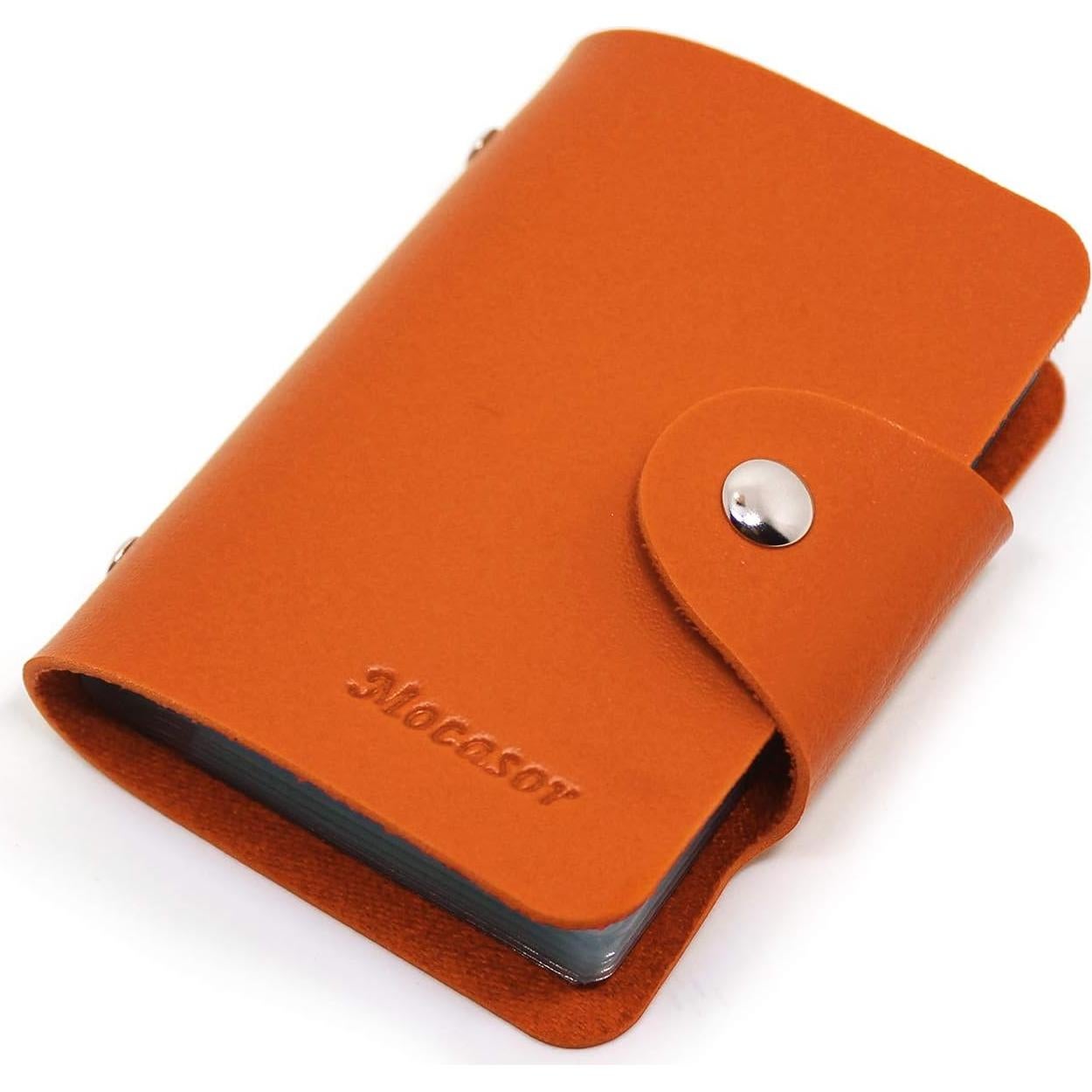 Porta Tarjetas de Crédito Mocasor de Cuero PU Naranja 24 Ranuras