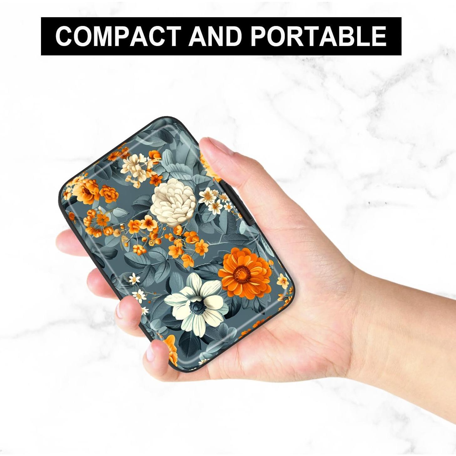 Cartera de Tarjetas de Crédito Atufsuat RFID Floral Dura 11x7 cm