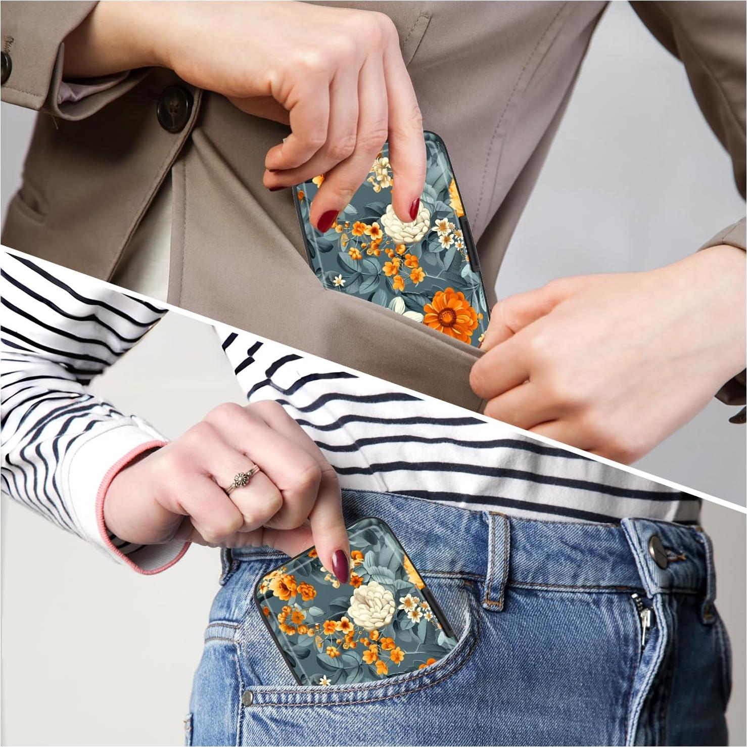 Cartera de Tarjetas de Crédito Atufsuat RFID Floral Dura 11x7 cm