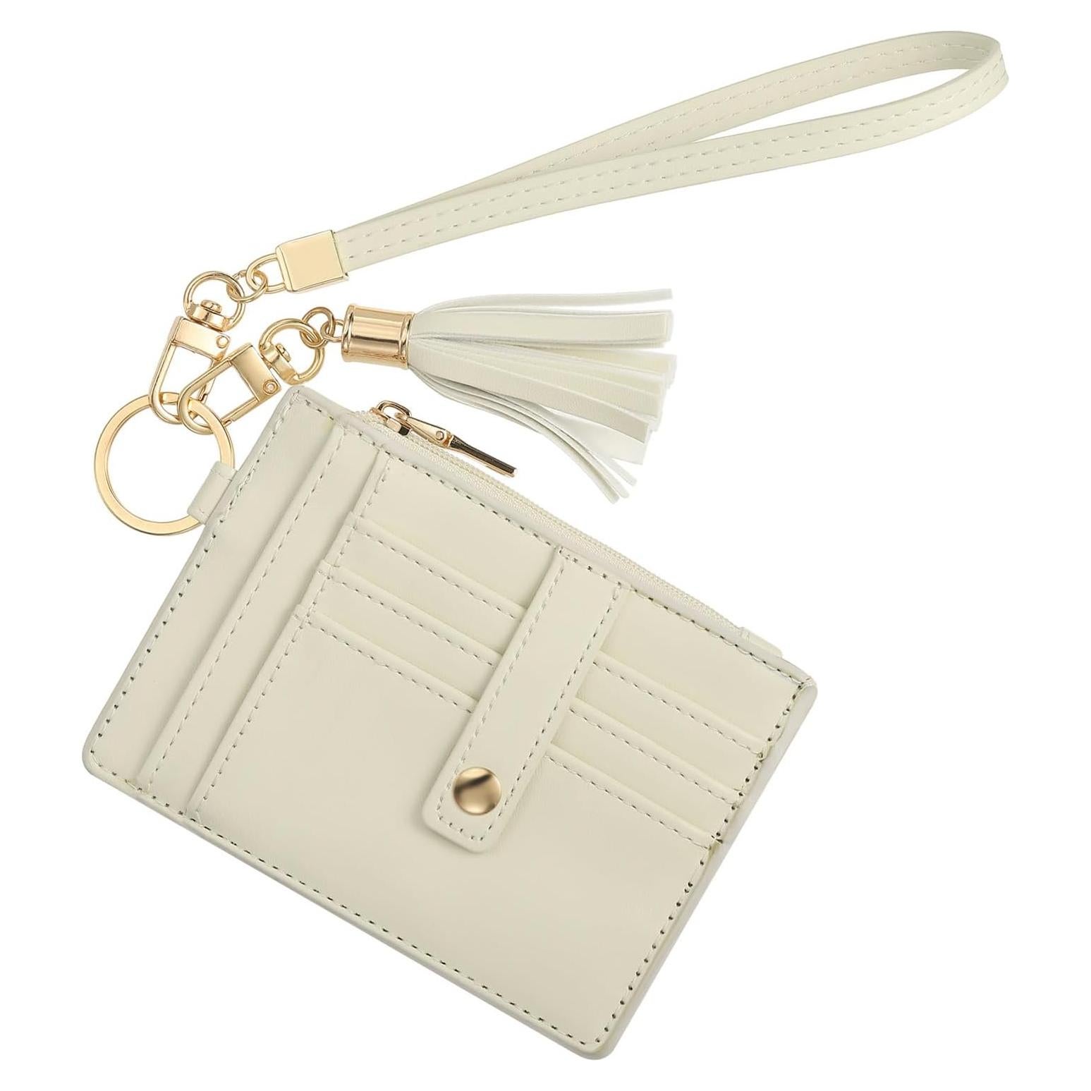 Cartera Slim de Cuero PU SUIKIHUM Beige - 8 Ranuras para Tarjetas