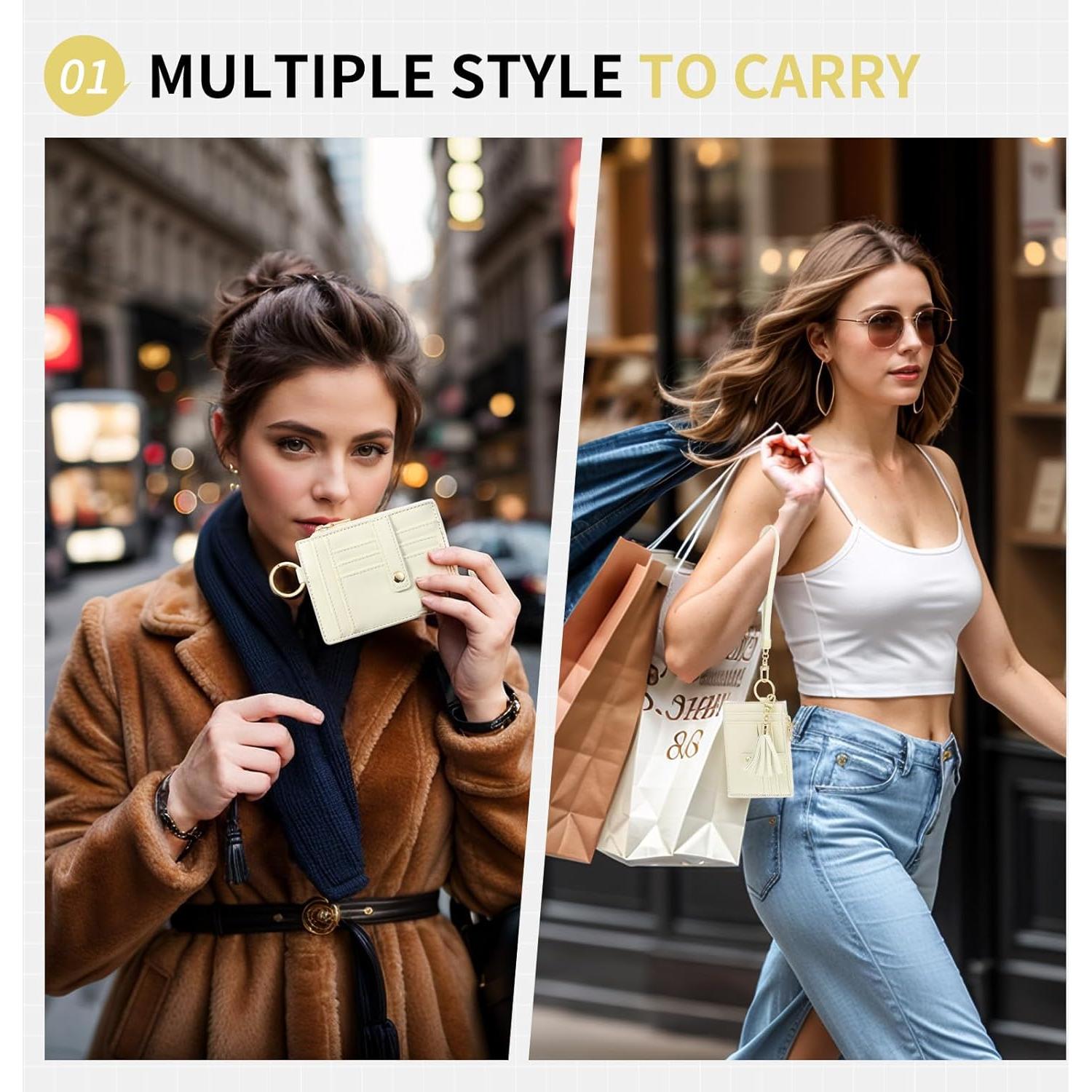 Cartera Slim de Cuero PU SUIKIHUM Beige - 8 Ranuras para Tarjetas