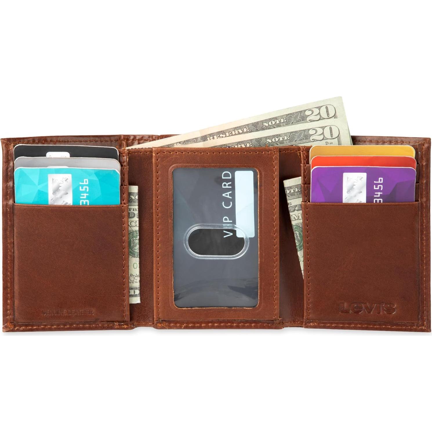 Billetera Trifold RFID Levi's para Hombre - Cuero Marrón