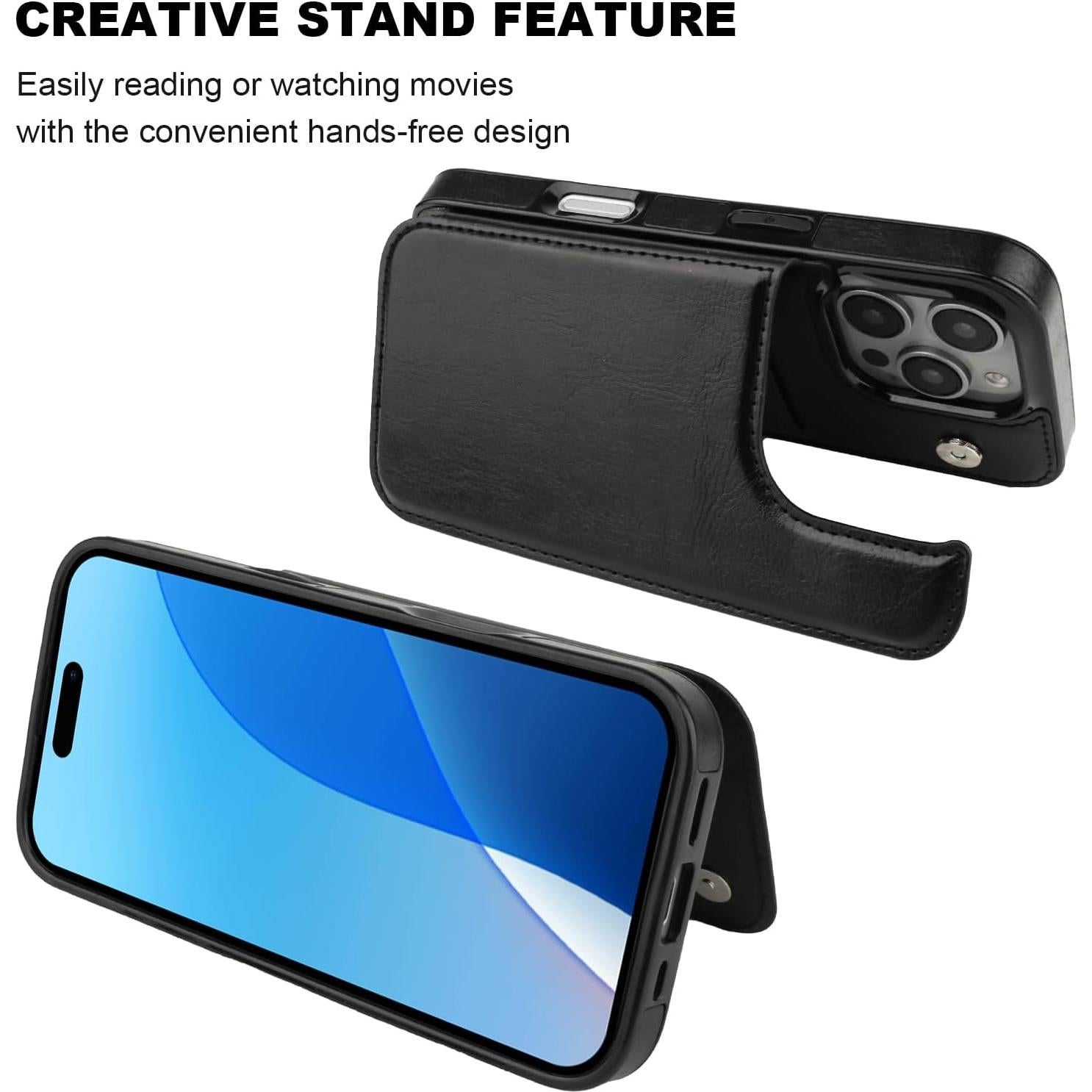 Funda de Cartera ONETOP para iPhone 16 Pro - Cuero PU Negro