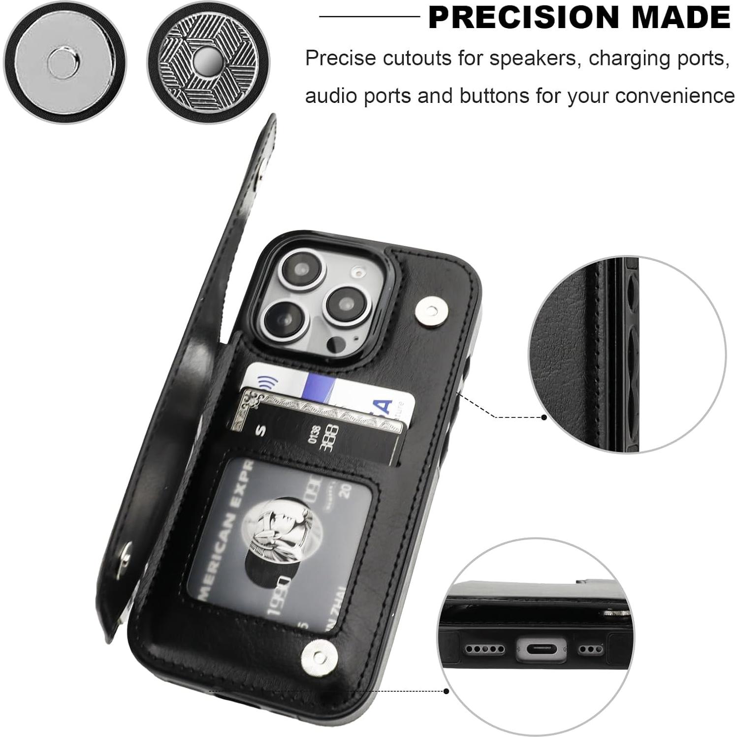 Funda de Cartera ONETOP para iPhone 16 Pro - Cuero PU Negro