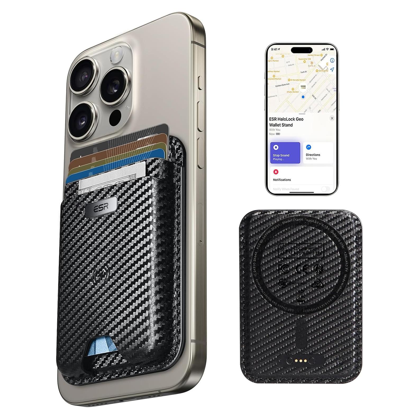Cartera MagSafe ESR con Find My, RFID, 5 Tarjetas, Fibra Carbono