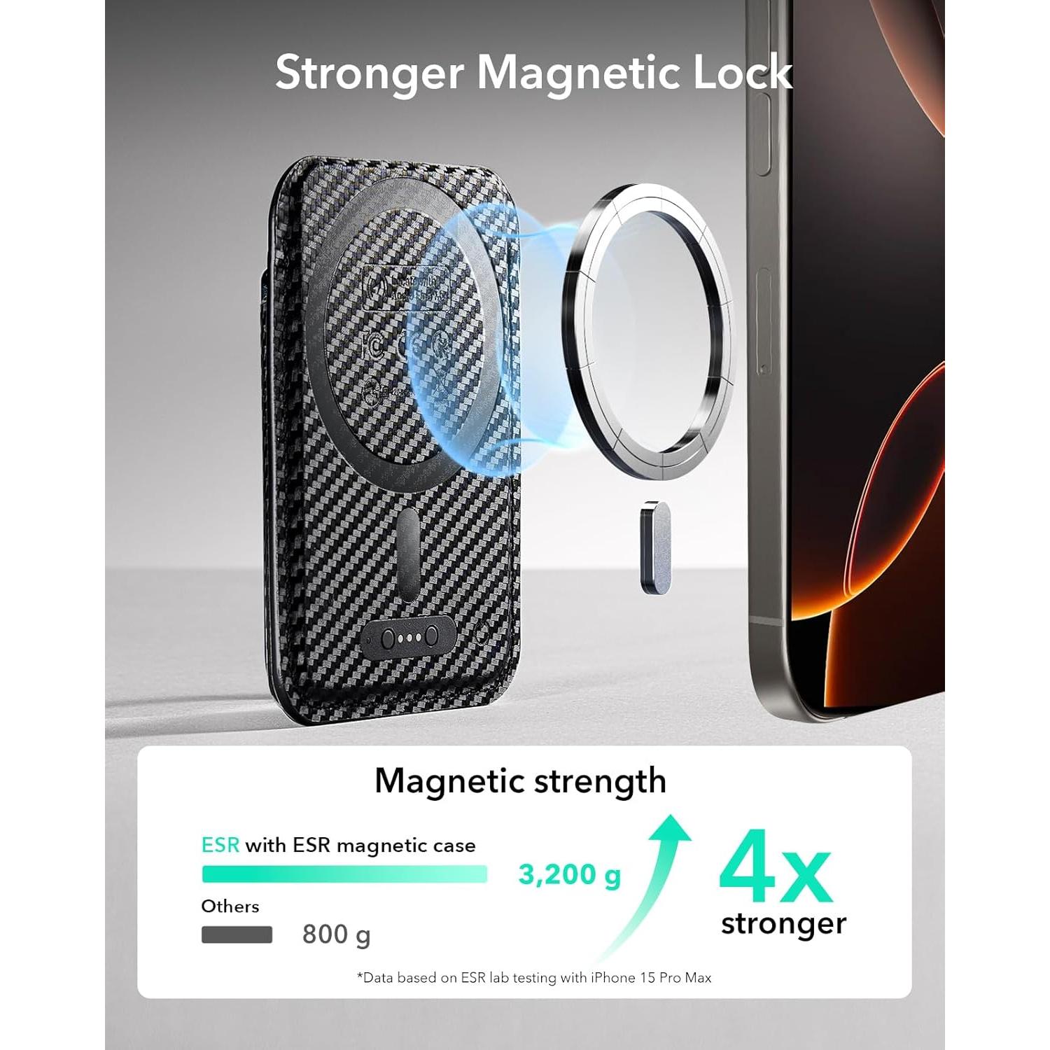 Cartera MagSafe ESR con Find My, RFID, 5 Tarjetas, Fibra Carbono