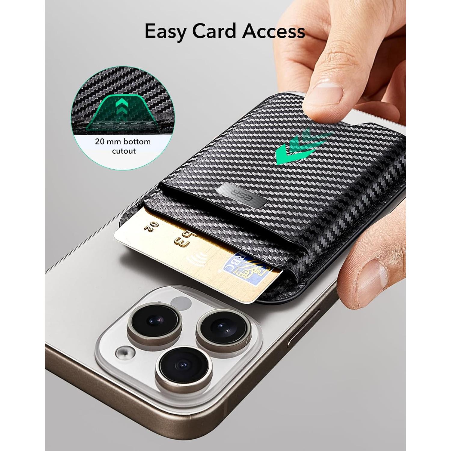 Cartera MagSafe ESR con Find My, RFID, 5 Tarjetas, Fibra Carbono