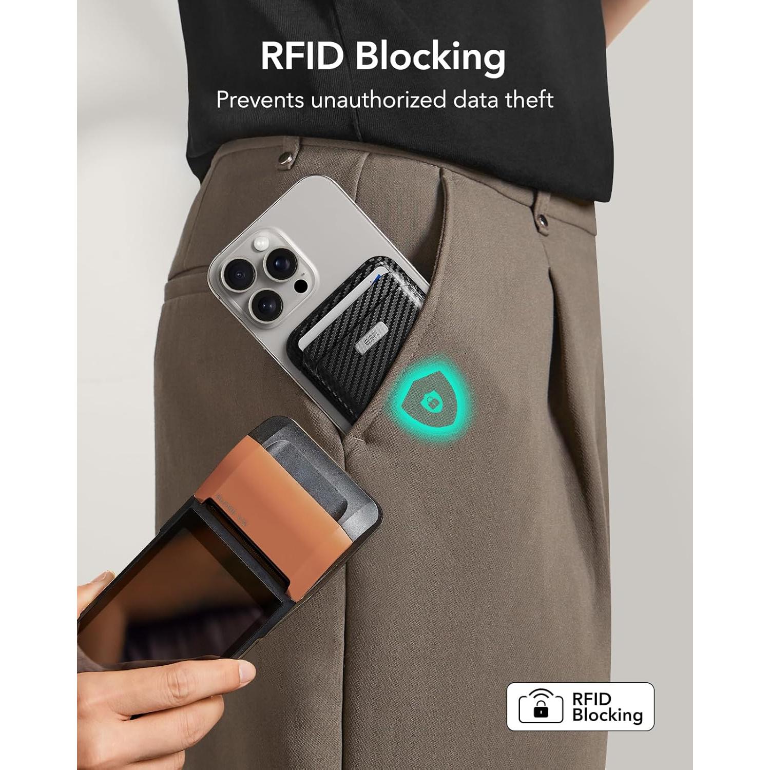 Cartera MagSafe ESR con Find My, RFID, 5 Tarjetas, Fibra Carbono