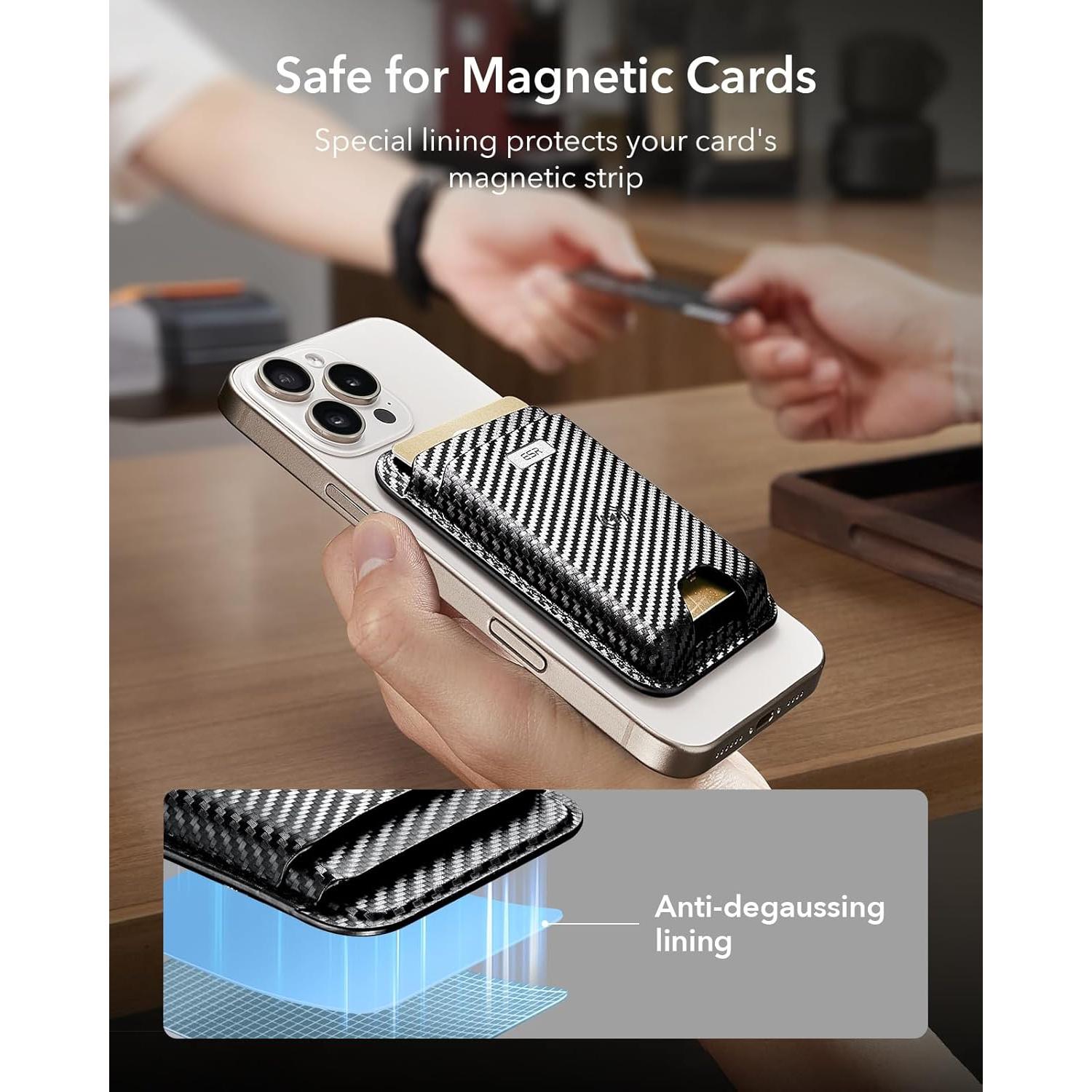 Cartera MagSafe ESR con Find My, RFID, 5 Tarjetas, Fibra Carbono