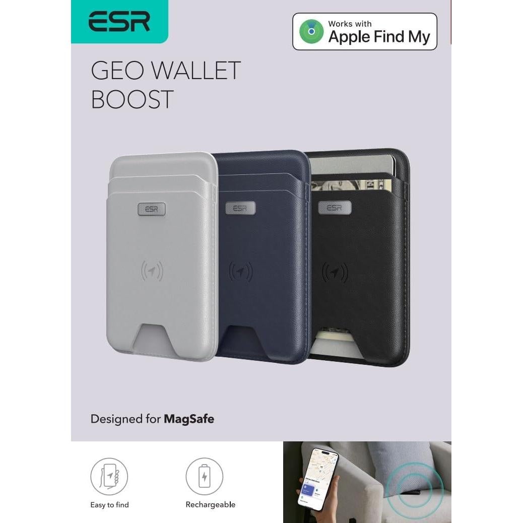 Cartera MagSafe ESR con Find My, RFID, 5 Tarjetas, Fibra Carbono