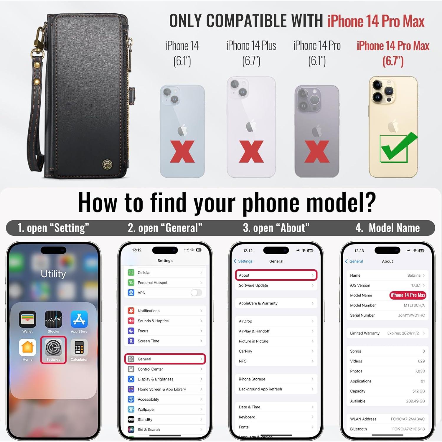 Funda Cartera Defencase para iPhone 14 Pro Max Negro RFID