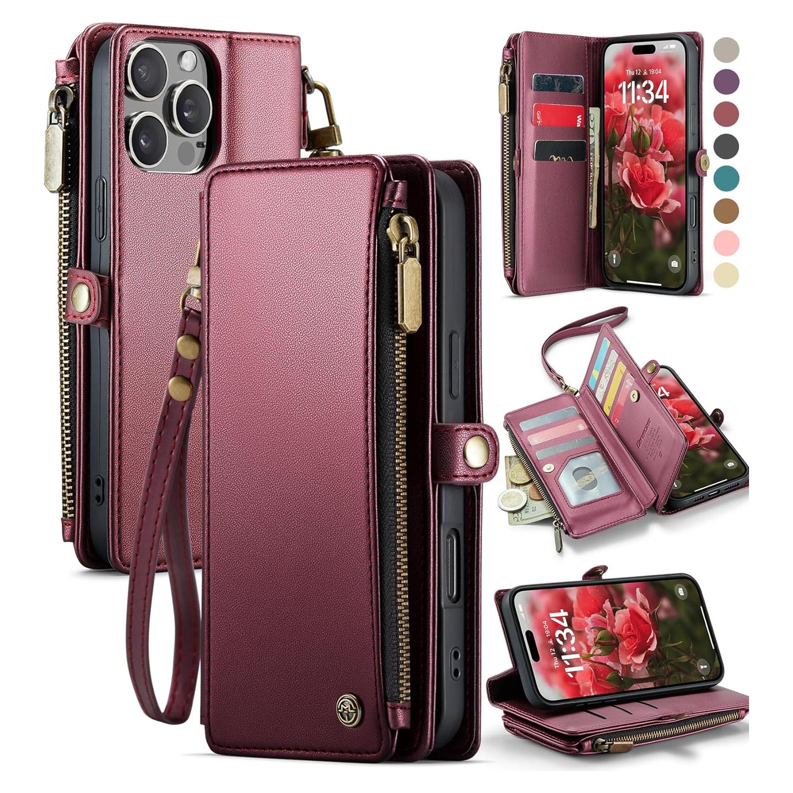 Funda Cartera Defencase para iPhone 16 Pro Max 6.9" Rojo Vino