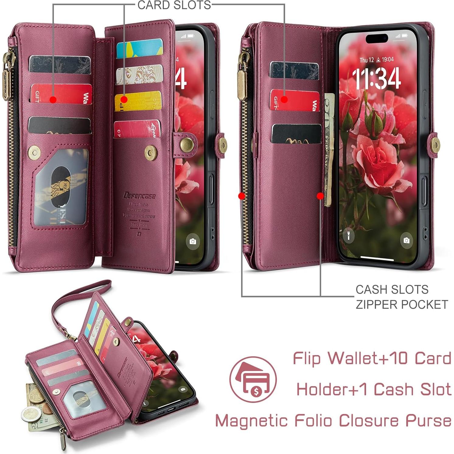 Funda Cartera Defencase para iPhone 16 Pro Max 6.9" Rojo Vino