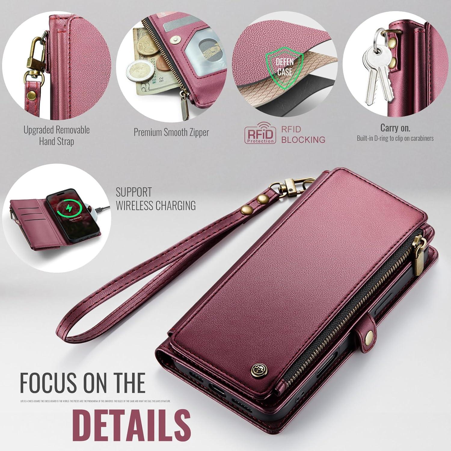 Funda Cartera Defencase para iPhone 16 Pro Max 6.9" Rojo Vino