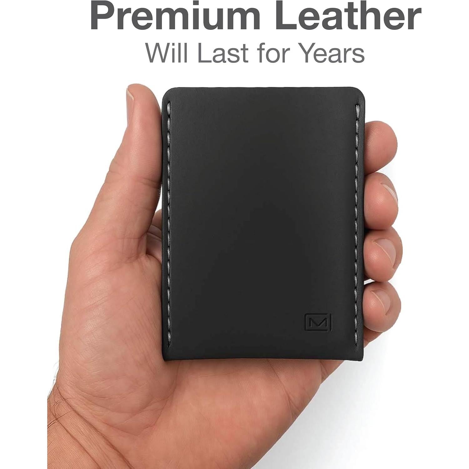 Billetera de Cuero Minimalista Modern Carry - Soporte para 2 a 10 Tarjetas - Negro