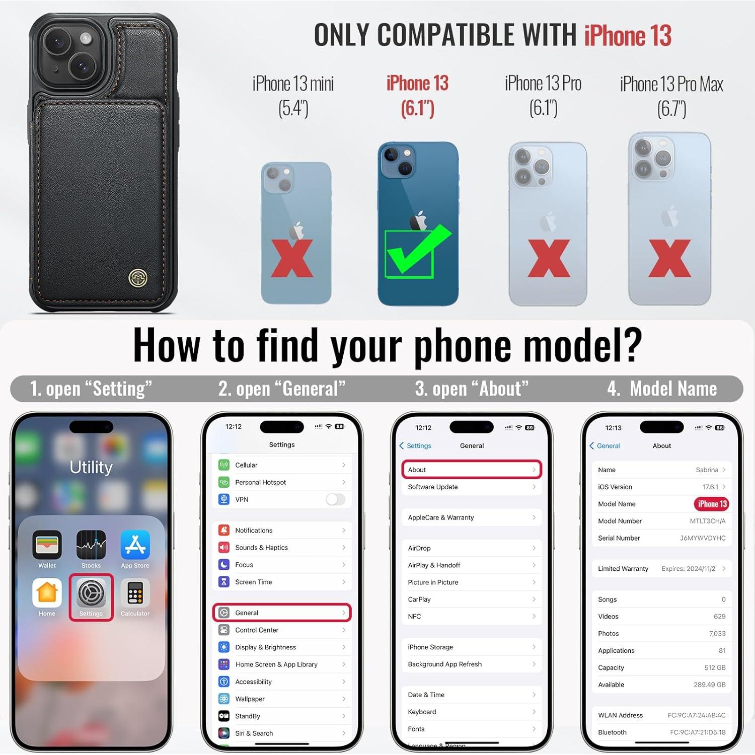 Funda de Cartera Vinich para iPhone 13 con Soporte y RFID