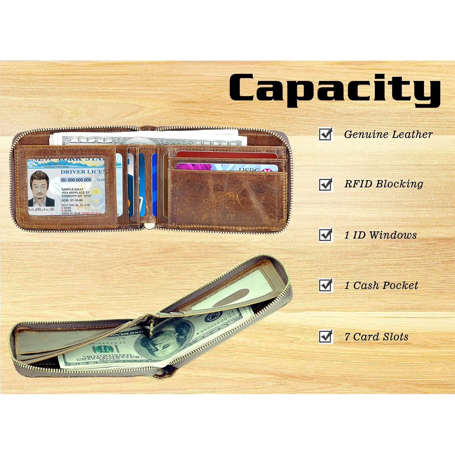 Billetera Bifold de Cuero Admetus con Bloqueo RFID Marrón