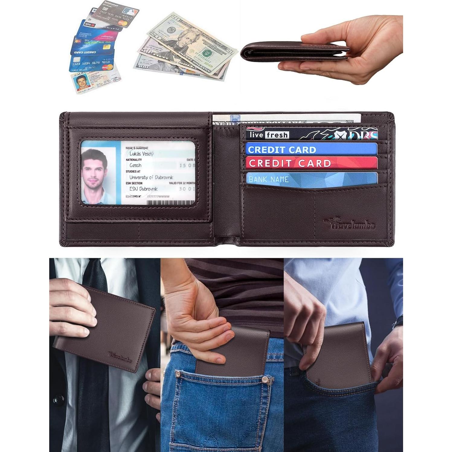 Billetera Minimalista Slim Bifold Travelambo para Hombres con Bloqueo RFID