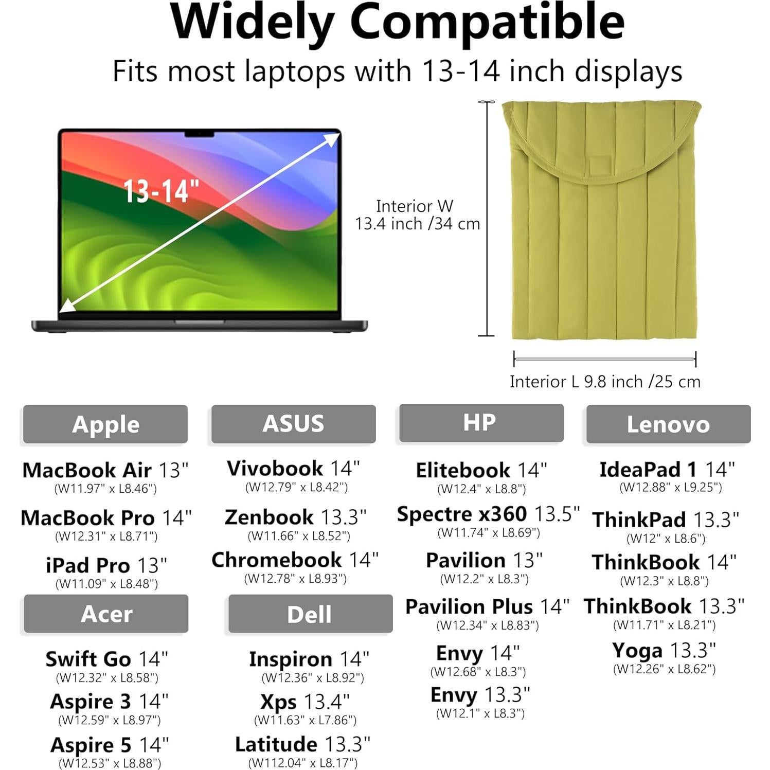 Funda para Laptop Linpr 13-14" Verde-Raya Impermeable