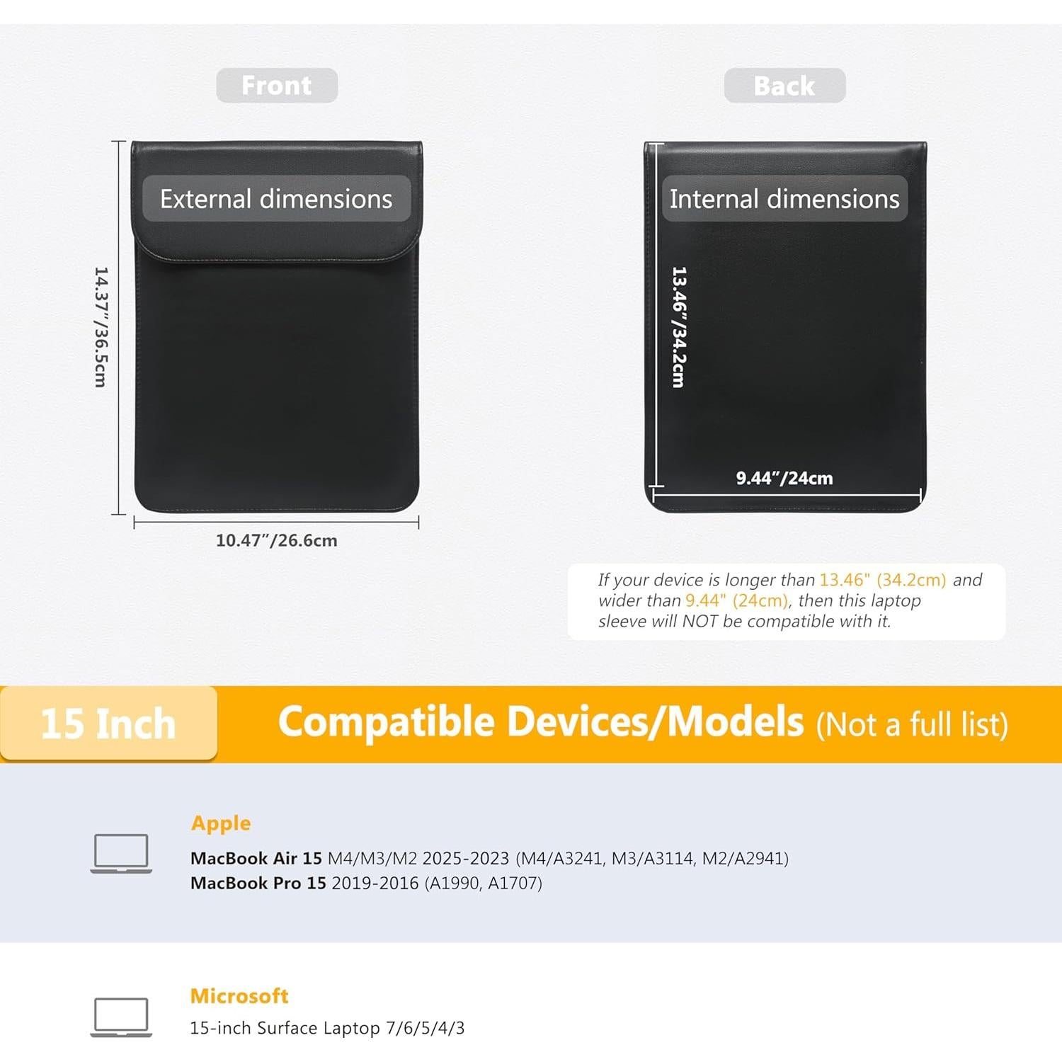 Funda para Laptop 15" HYZUO Negra - MacBook Air/Pro y Surface