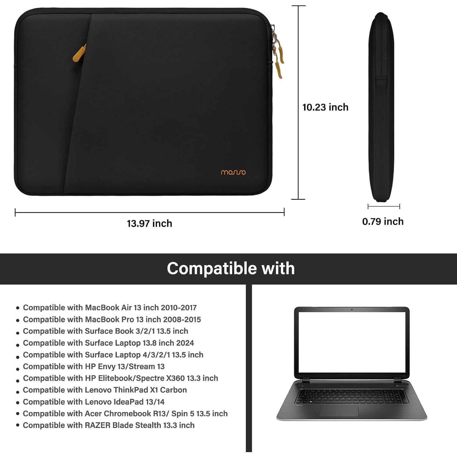 Funda para Laptop MOSISO 13.3" Neopreno Negro con Bolsillo