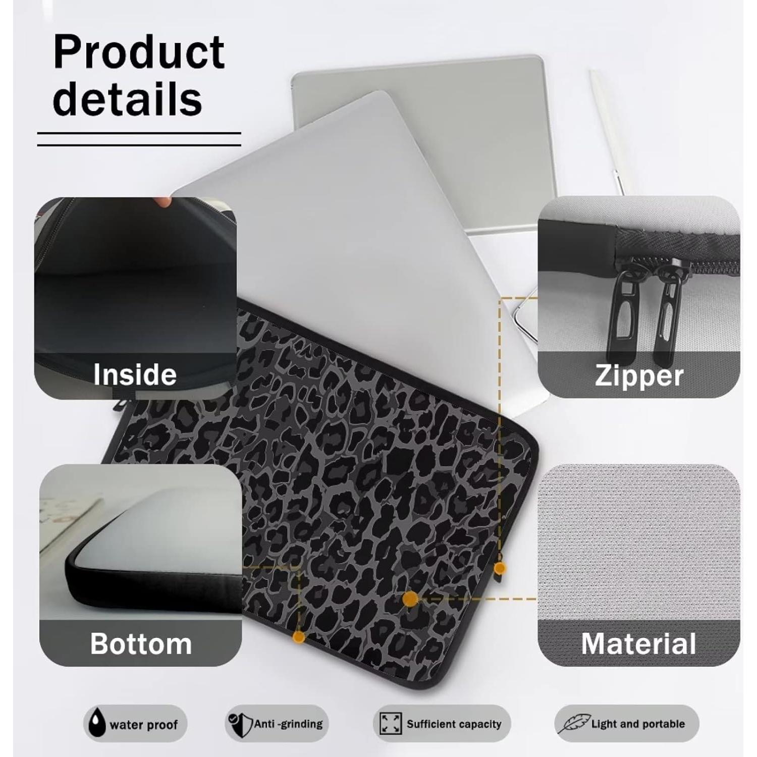 Funda para Laptop 17" Suhoaziia Leopardo Negro Neopreno