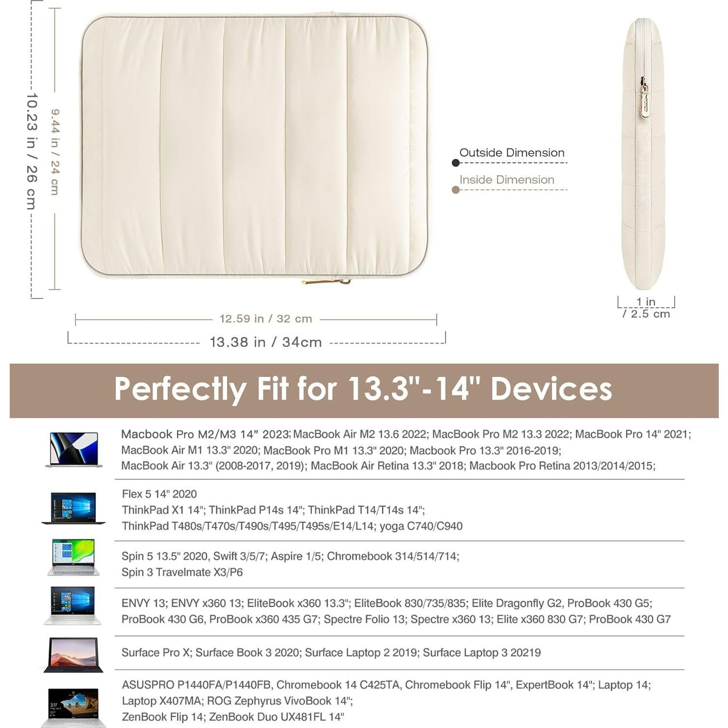 Funda Acolchada MoKo para Laptop 13-14" Blanco Lechoso