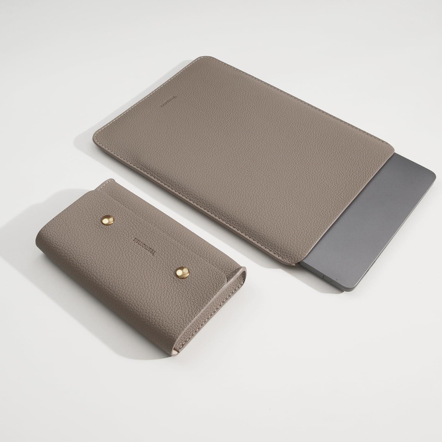 Funda de Laptop Yesmornsis de Cuero PU 16" y 15" Color Camel