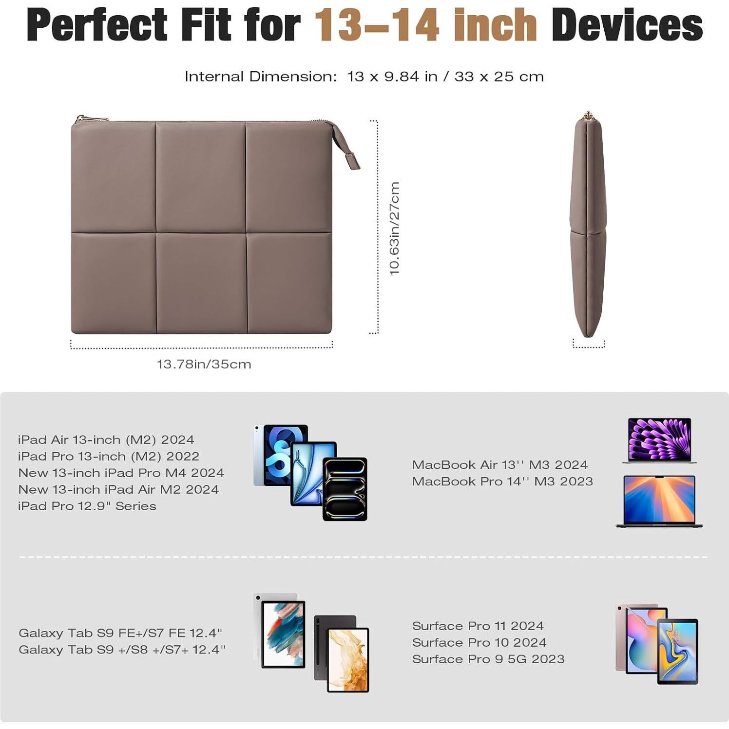 Funda Acolchada MoKo para Laptop 13.3-14" PU Café