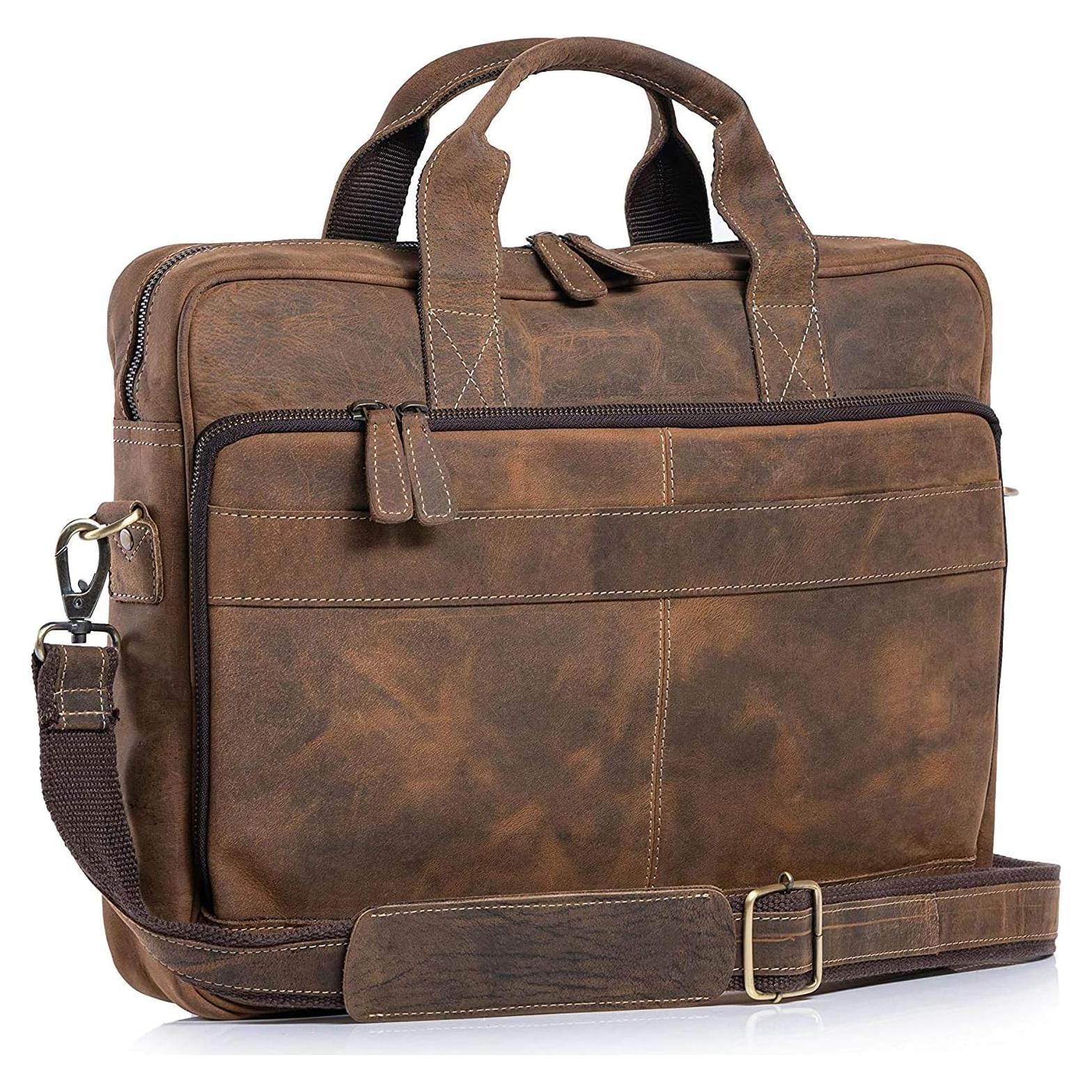 Maletín de cuero de búfalo Komal 18" marrón desgastado