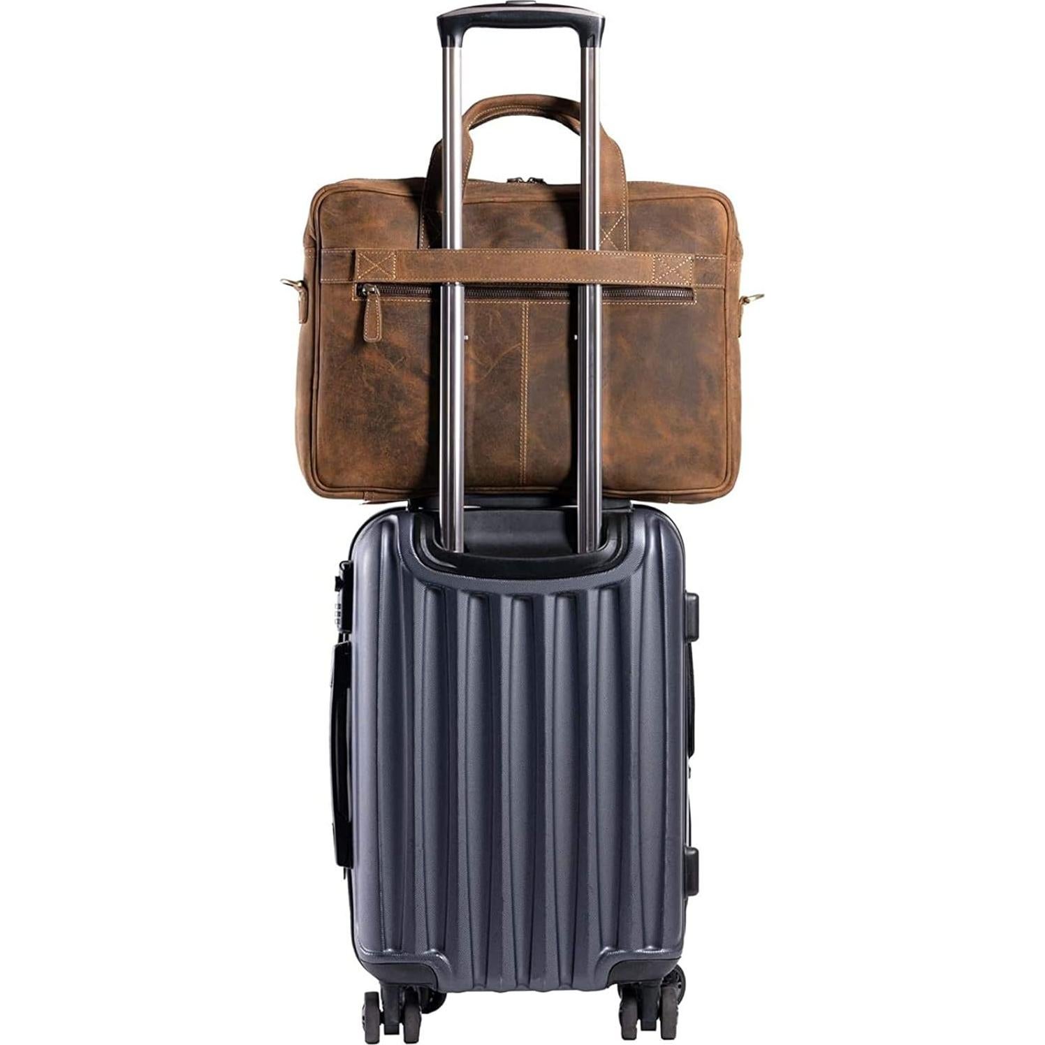 Maletín de cuero de búfalo Komal 18" marrón desgastado