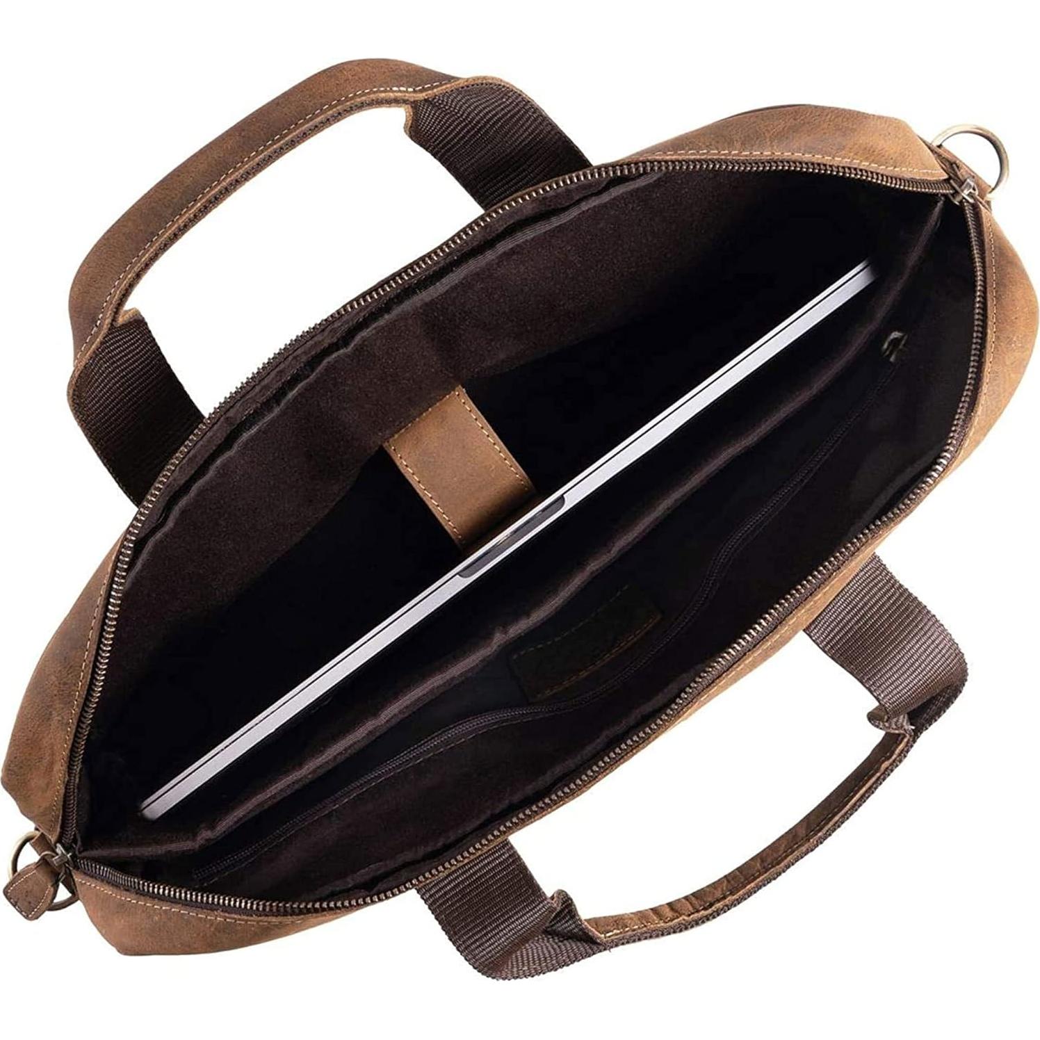 Maletín de cuero de búfalo Komal 18" marrón desgastado