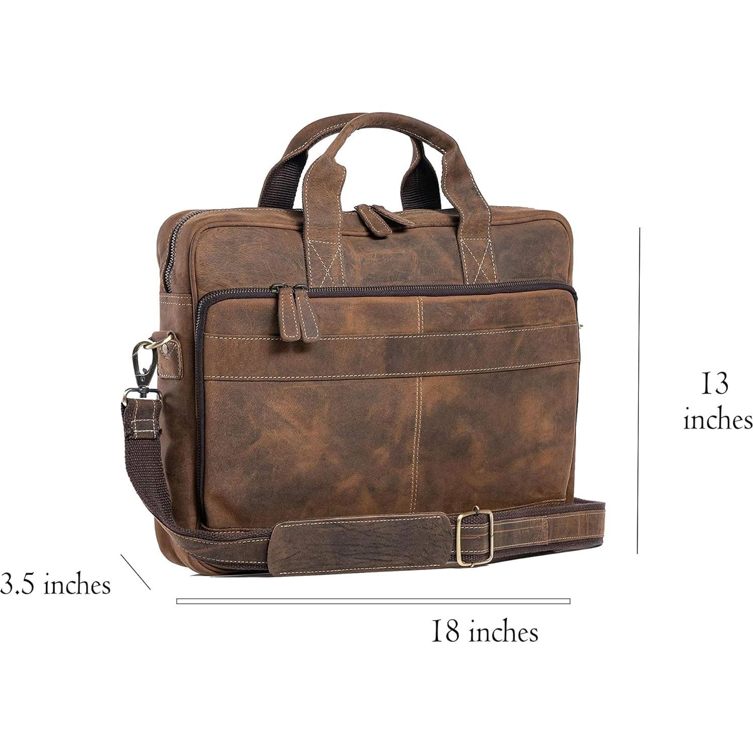 Maletín de cuero de búfalo Komal 18" marrón desgastado