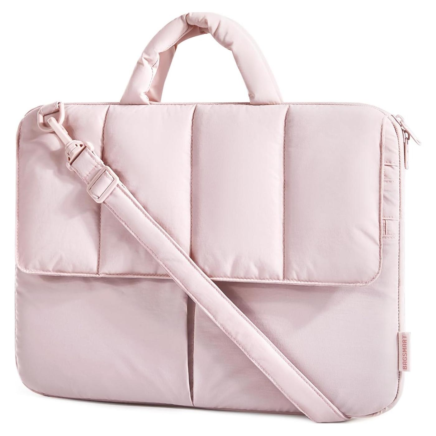 BAGSMART 13-14 Inch Laptop Case Sleeve, Protective Lightweight Puffy Laptop Bag with strap for MacBook Air/Pro, Shockproof Water Resistant Laptop Cover Compatible for 13.3 Dell HP Lenovo Asus, Pink