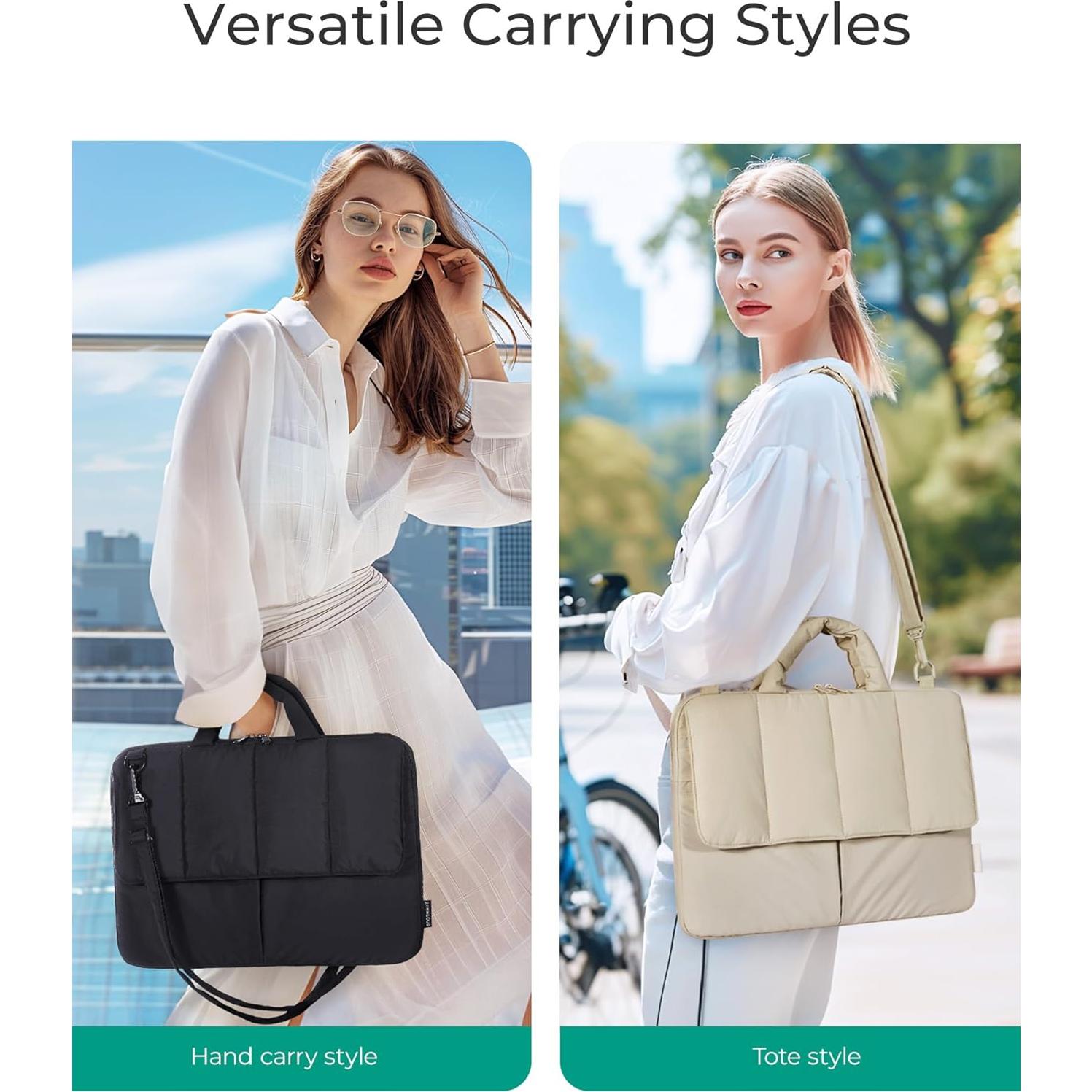 BAGSMART 13-14 Inch Laptop Case Sleeve, Protective Lightweight Puffy Laptop Bag with strap for MacBook Air/Pro, Shockproof Water Resistant Laptop Cover Compatible for 13.3 Dell HP Lenovo Asus, Pink