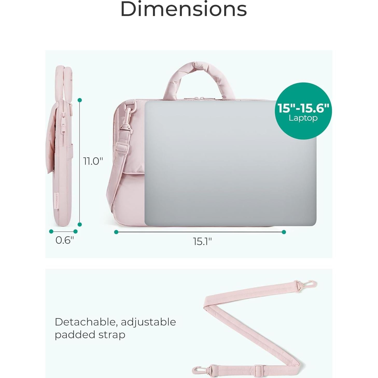 BAGSMART 13-14 Inch Laptop Case Sleeve, Protective Lightweight Puffy Laptop Bag with strap for MacBook Air/Pro, Shockproof Water Resistant Laptop Cover Compatible for 13.3 Dell HP Lenovo Asus, Pink