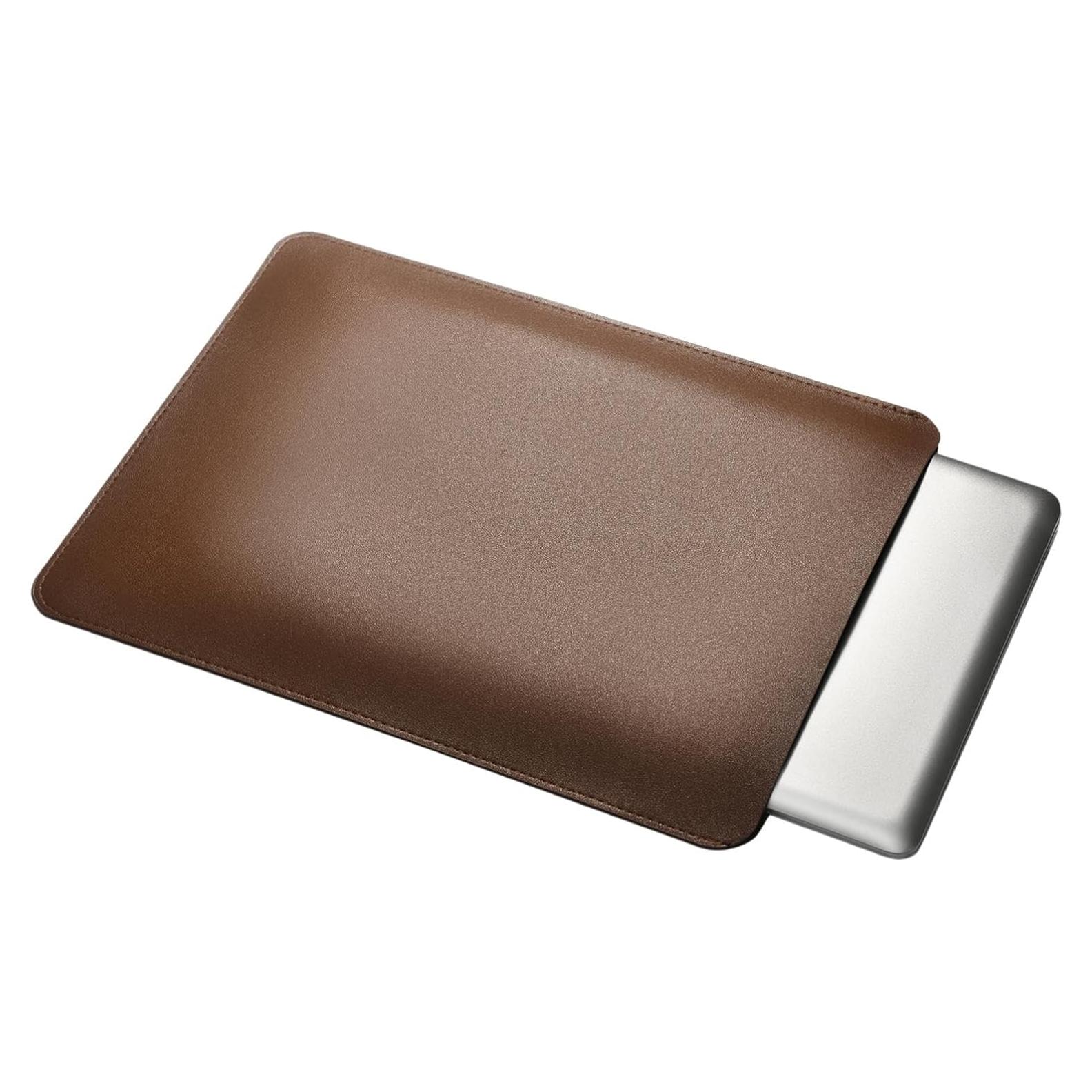 Funda de cuero premium NTYY para laptop 15" marrón oscuro