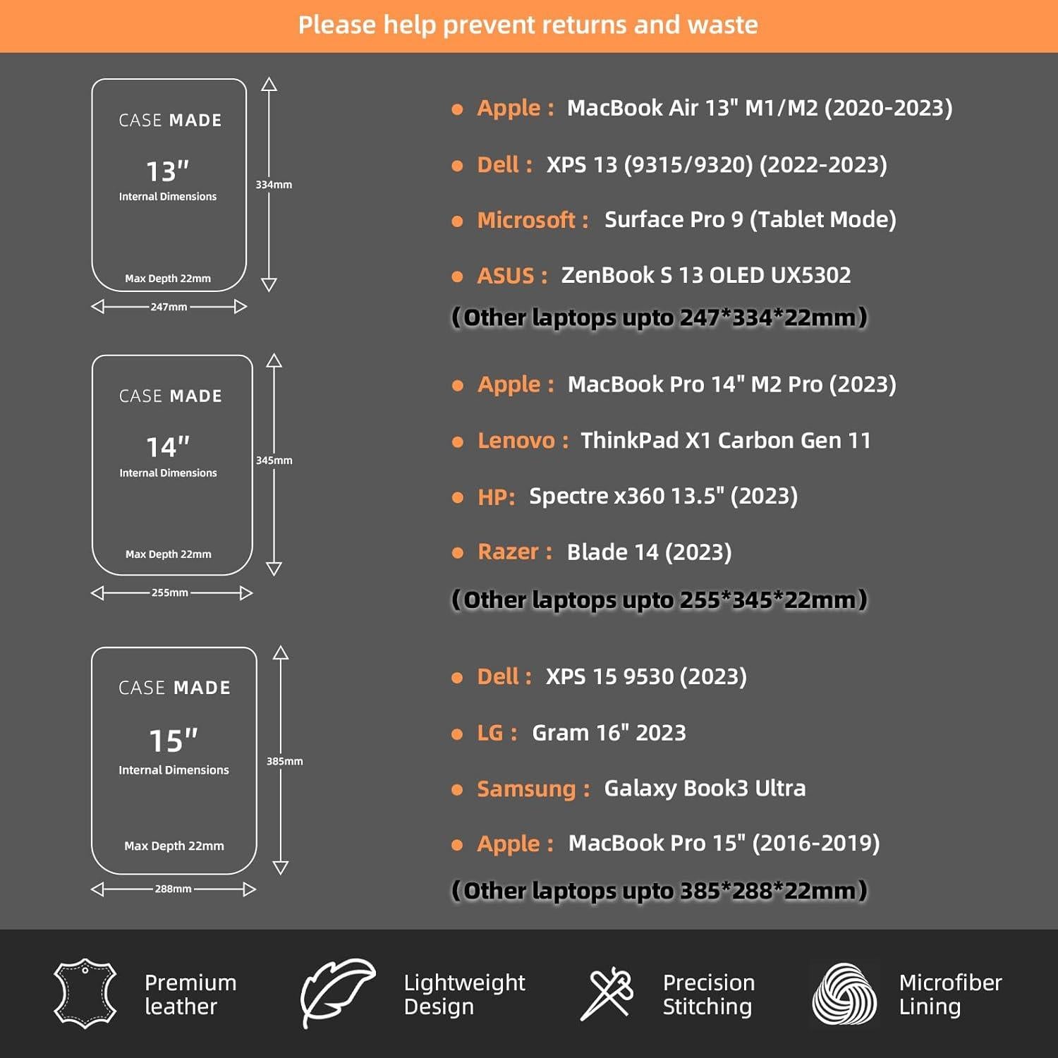 Funda de cuero premium NTYY para laptop 15" marrón oscuro