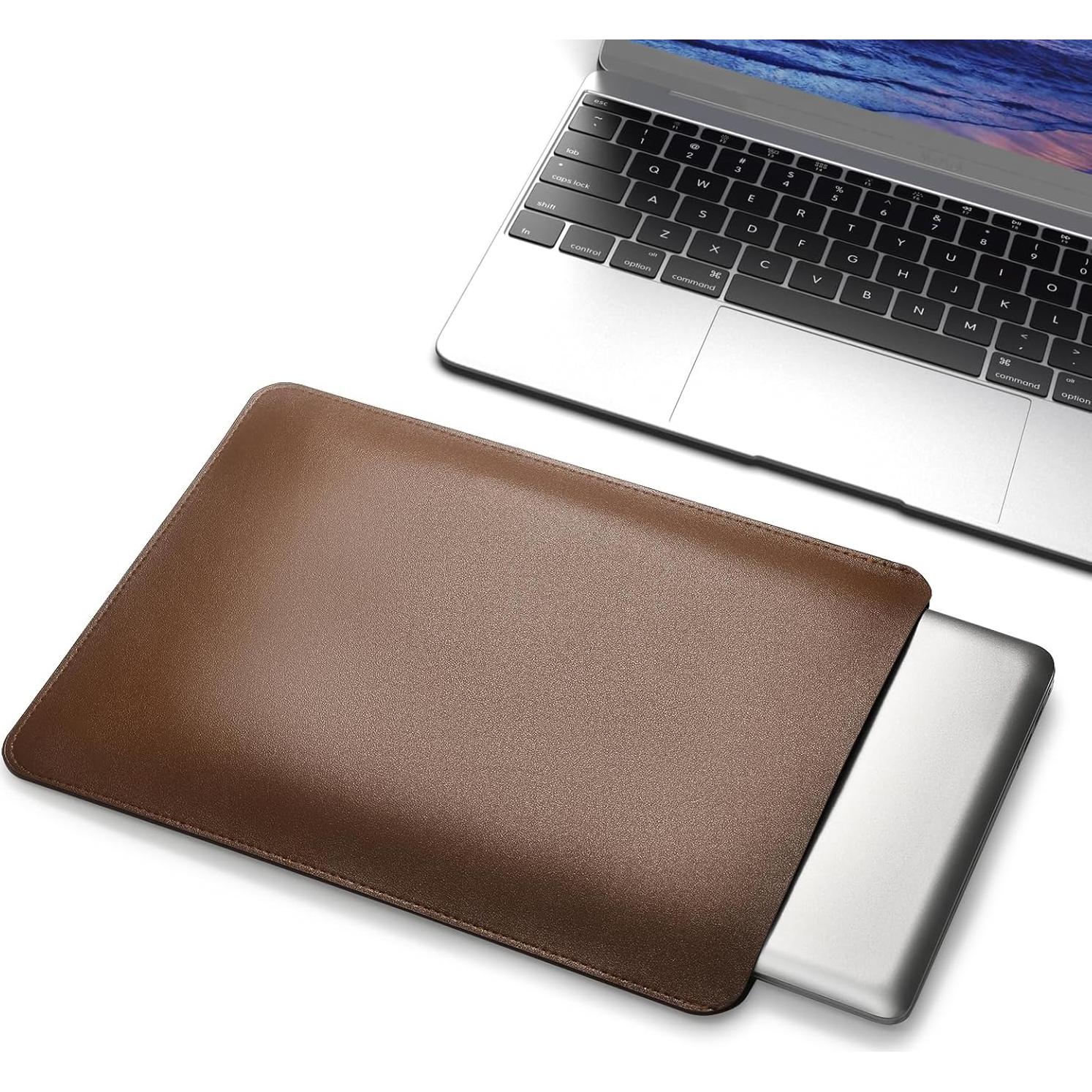 Funda de cuero premium NTYY para laptop 15" marrón oscuro