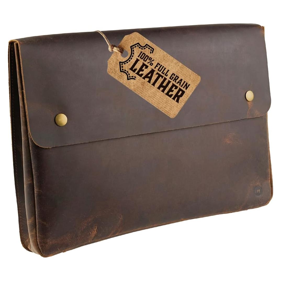 Carpeta de cuero Moonster para laptop 15.6" marrón oscuro