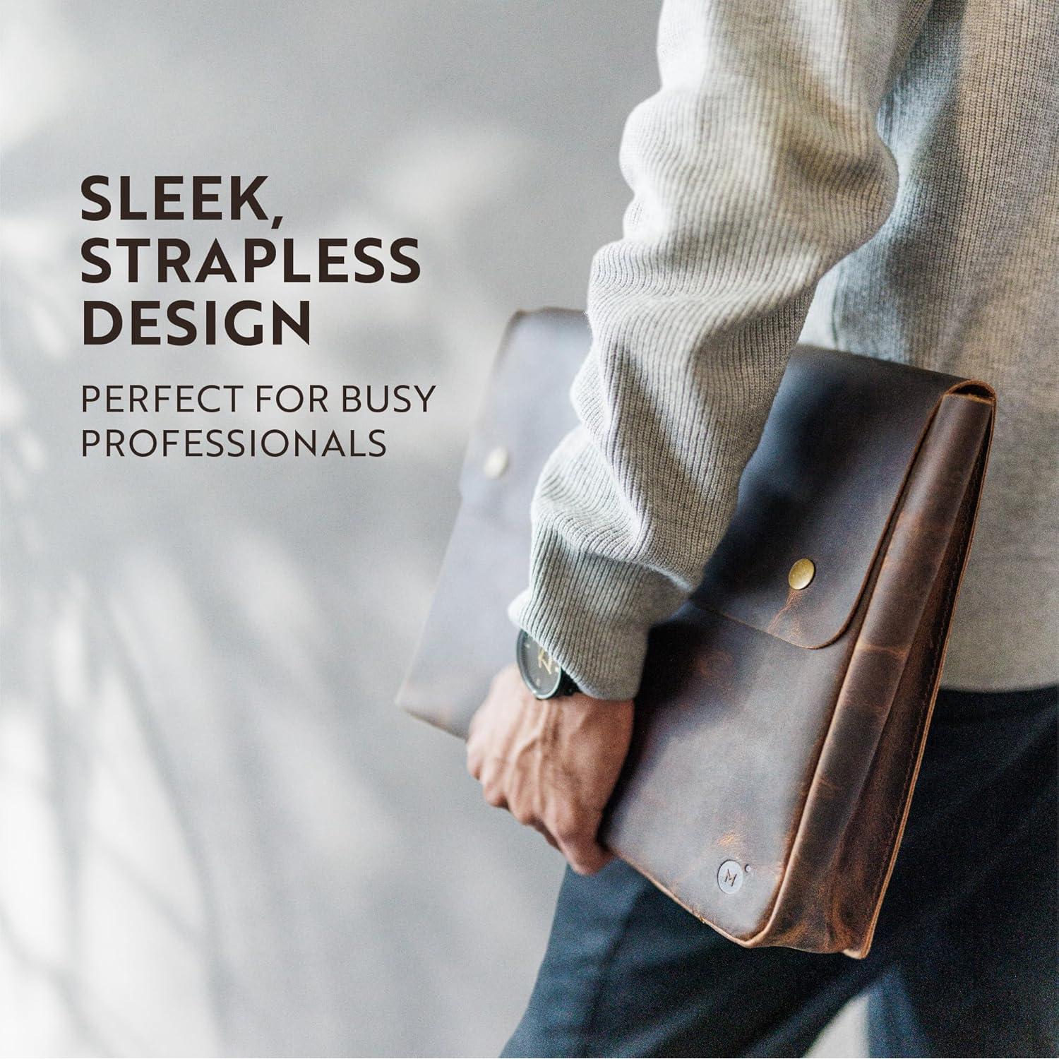 Carpeta de cuero Moonster para laptop 15.6" marrón oscuro