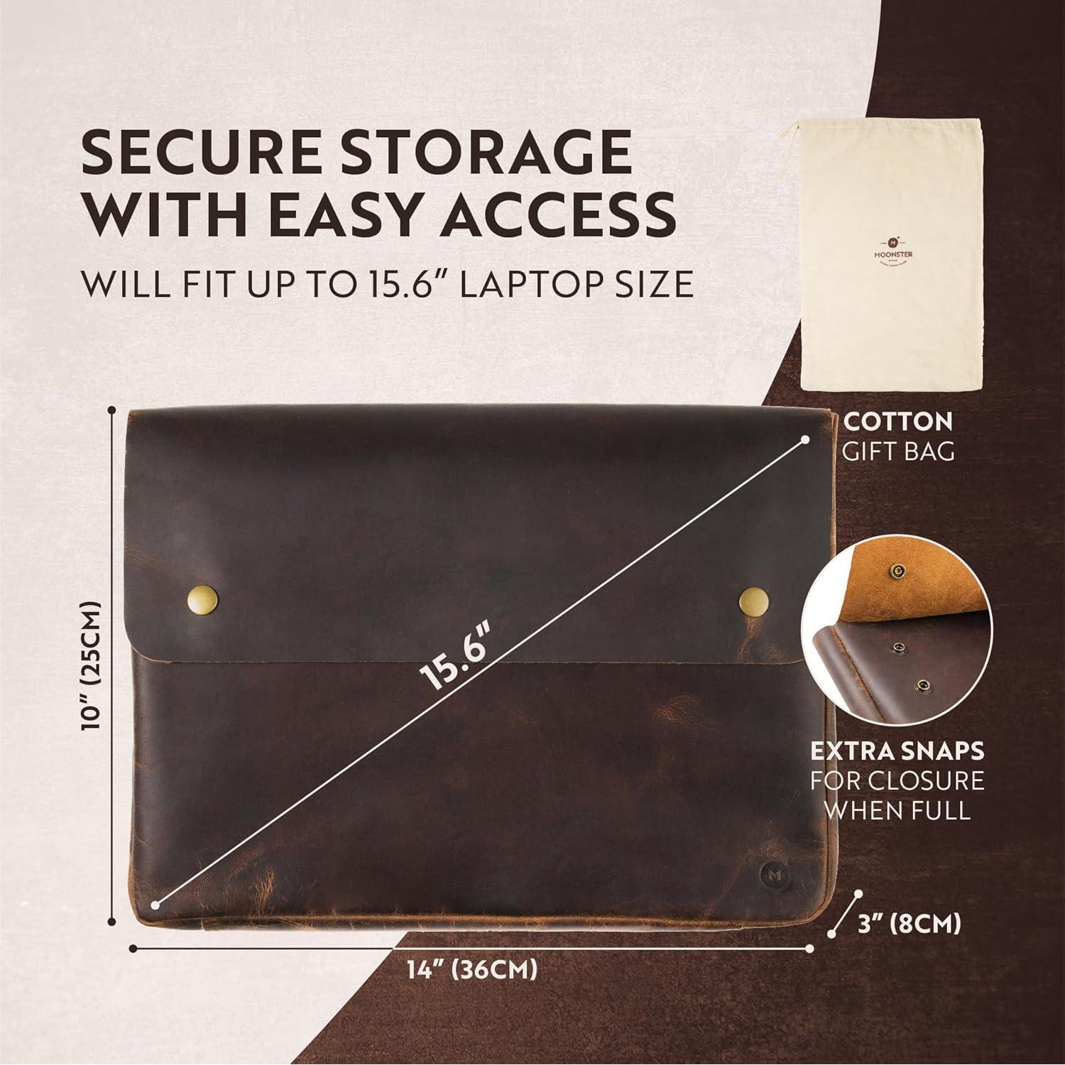 Carpeta de cuero Moonster para laptop 15.6" marrón oscuro