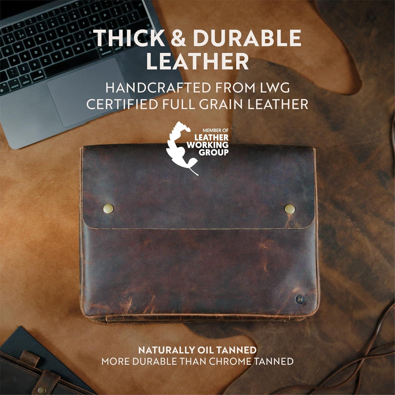 Carpeta de cuero Moonster para laptop 15.6" marrón oscuro